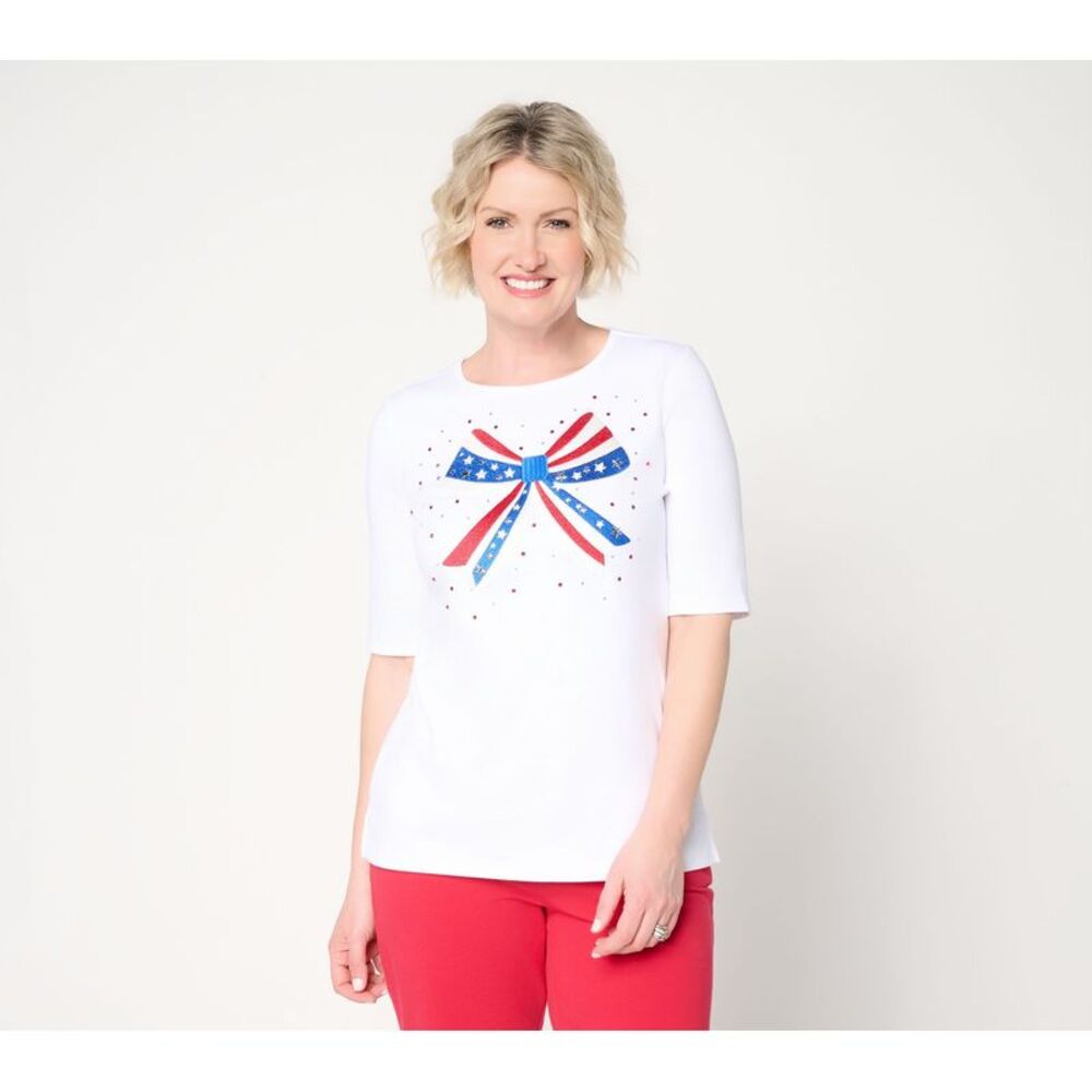 Quacker Factory Women's Top Sz M Make Your Selection: Stars Stripes White